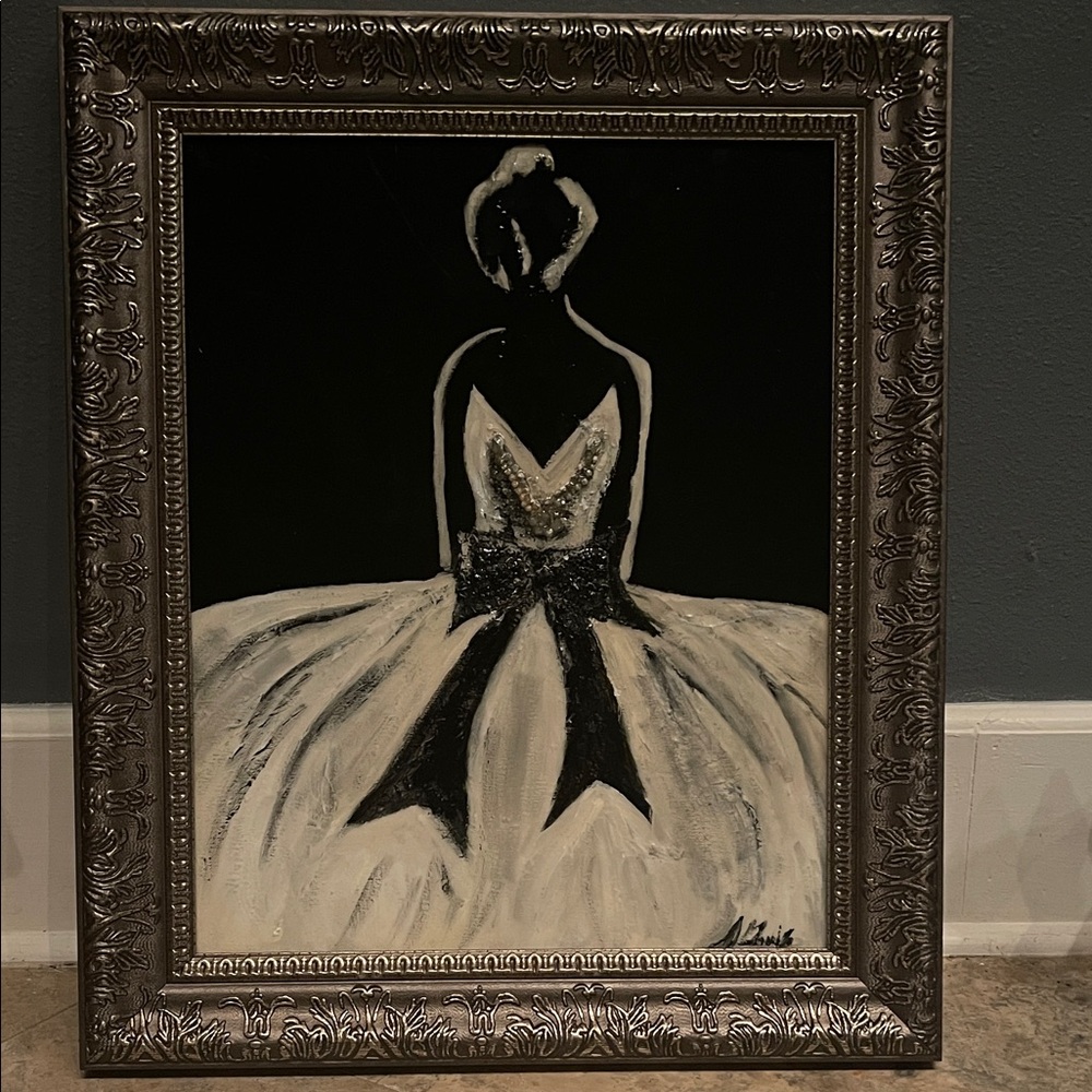 Hand Crafted Black and White Ballerina Painting